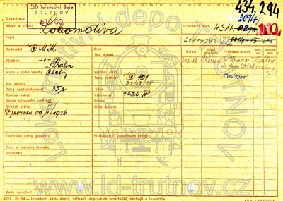 Inventární karta parní lokomotivy 434.294